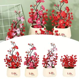 Kwiaty dekoracyjne 1PC Lucky Fruit Plum Blossom Bonsai Symulował sztuczną roślinę fortunę doniczkową na rok imprezowy wystrój domu