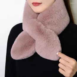 Scarves Korea Autumn Winter Solid Color Warm Neck Brace Cute Plush Neckband Cross Peach Heart Faux Fur Luxury Female Scarf 2023