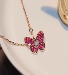 S925 prata nova chegada formato de borboleta com colar de diamante fúcsia e branco em ouro rosa 18k banhado a ouro para mulheres joias de casamento 6332652