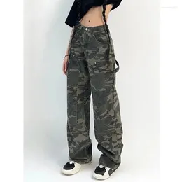 Pantaloni da donna MEXZT Camouflage Cargo Donna Y2K Streetwear Jeans a vita bassa Pantaloni retrò a gamba larga Denim dritto Harajuku