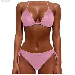 Yüzme Giyim Düz Renk Mayo Kadınlar 2022 Yeni Seksi Bikinis Seti Dantel-Up Mayo Kadınlar Plaj Giyim Maillot de Bain Femme L23118