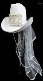 Baretten Bruid Cowgirl Hoed Met Sluier Nieuwigheid Cowboy Zomer Strand Lange Westerse Fancy Dress Accessoire1641957