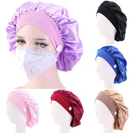 Femmes soie nuit sommeil chapeau chapeau traitement des cheveux chapeau couvre-tête Satin Turban Wrap bande élastique cheveux longs soin large bande Bonnet5634446