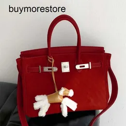 Handbag Suede Bag Birrks 7A Top Genuine Leather Handmade Winter Fashion Red for feeling shoulder bag1G8OE2RK