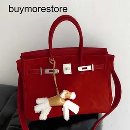 Bolsa de camurça Birrks 7A Top Couro Genuíno Feito à mão Moda Inverno Vermelho para sentir bolsa de ombro1G8OE2RK