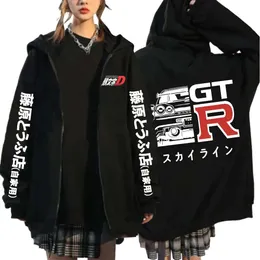 Anime zip up jaquetas inicial d hoodies moletom fujiwara takumi jaqueta com zíper manga impressão moletom com capuz outono lã