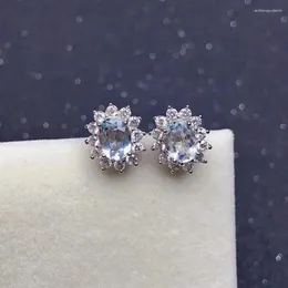 Stud Küpe Klasik 925 Gümüş Aquamarine Ofis Kadın 5mm 7mm Doğal Hediye Karısı