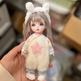 17cm bjdかわいい人形ハンドメイドメイクミニボールとファッション服の美容箱1/8 DIYドレスアップおもちゃガールギフト231225