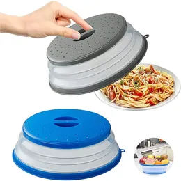 Tampa de respingos de micro-ondas dobrável de aquecimento Silicone para manutenção fresca à prova de óleo à prova de respingos com tampas de cozinha Gancho 231225