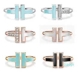 2022 Neues Double Tshaped Öffnung 925 Sterling Silver Band Rings Design mit Logo Fashion Woman Schmuck Ring2843533