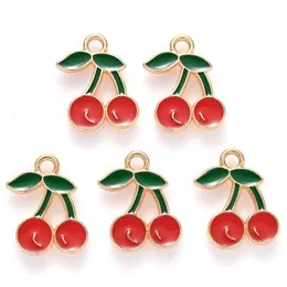 Collane con ciondolo Pandahall 100 pezzi Pendenti in smalto in lega di ciliegio rosso con foro Charm in metallo color oro chiaro per creazione di gioielli con bracciale per collane 231218