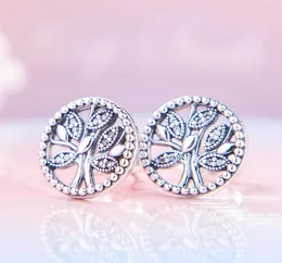 Pendientes redondos vintage del árbol de la vida para temperamento clásico de plata de ley 925 con caja original pendientes para mujer regalo de vacaciones6628472