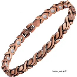 Chain Feraco Copper Armband Women's 99.99% Pure Copper Magnetic Armband Unikt X-formad kedja Magneterapi smycken gåva (Fish Tail)