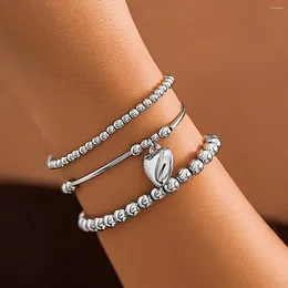 Strand Retro a forma di cuore a forma di a forma di ciondolo Bracciale Donne 2024 perle in metallo dolce a strati multipli