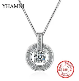 YHAMNI 100 925 Sterling Silber Mode Runde Kristall Anhänger Halskette Voll CZ Diamant Kette Schmuck für Frauen Geschenk DZ2235973983