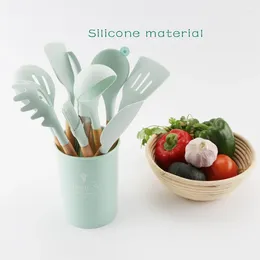 Set di pentole set cucina set utensili in silicone di 12 pezzi per cuocere e cottura con maniglia in legno