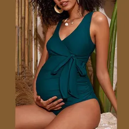 set Umstandsbademode für Schwangere Frauen Einteiliger Badeanzug Sexy Solid V-Ausschnitt Badeanzug Sommer Plus Size Beachwear Bodysuit