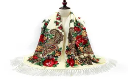 Ukraińskie rosyjskie szalik zima kobieta chusteczka kobiety owinąć szal Babushka długi hidżab kwiatowy wzór dupatta polski fringed Q0825508897