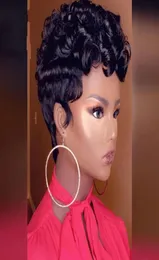 Краткий вьющий парик для человеческих волос для чернокожих женщин 100 Remy Brazilian Curl Glueless Pixie