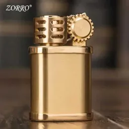 ZORRO New Metal Brass Little Punk Kerosene Lighter Vintage Personalized Grinding Wheel Mini Portable Lighter Smoking Accessories