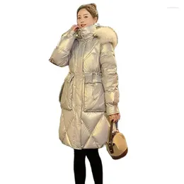 Trench da donna 2023winter Surface luminoso Giacca senza lavaggio senza lavaggio giù a metà lunghezza a metà coreano in stile cotone padiglione straniero