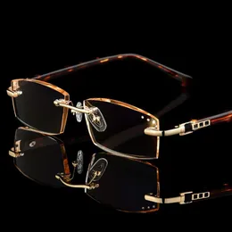 Rimless Reading Glasses Men Tint Brown Diopter Eyewear 100 150 200 250 300 350 Fashion Read Presbyopia Eyeglasses2874