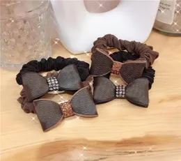 Classic s Printed Head Ropes Leather Hair Rings Diamond Bow Hair Rubber Bands Designer Rhinestone Hair Rings Whole3605805