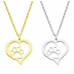 Donne cagnolino in acciaio inossidabile zampa amore design del cuore girocollo cavo collane a pendente argento gold gold fidanzamento di moda ebreo224t