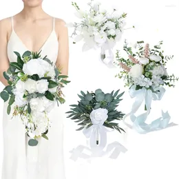 Flores decorativas Yan Buquês de casamento de primavera brancos para a noiva dama de honra rosa artificial Bouquet Country decoração boho decoração