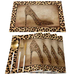 Leopard Print High Heels Table Mat Wedding Holiday Party Dining Placemat Kitchen Accessories Servin 231225