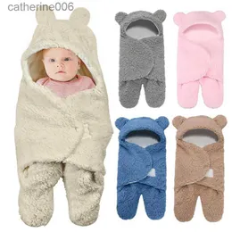 Sovsäckar baby sovsäck ultra-mjuk fluffig fleece nyfödd som tar emot filt spädbarn pojkar flickor kläder sömn barnkammare wrap swaddlel231225