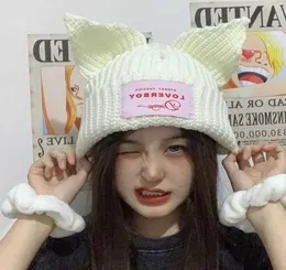 Beanie Lover boy Pig Ear Knit Hat Doublelayer Warm Cat Woolen Cute Fashion Hooded Cap Niche Design Hiphop Personality Y22093235244