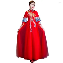 Этническая одежда, Cheongsam для невесты, винтажное платье с узором Феникса, королевское праздничное платье в китайском стиле, красное свадебное официальное праздничное платье Ци Пао