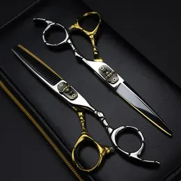 Professional Japan 440c steel 6 inch Bull head hair cutting scissors haircut thinning barber cut shears hairdressing 231225