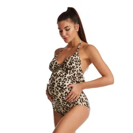 Set sexy leopardo gravidanza costume da bagno volant spiaggia costume intero donne incinte maternità costumi da bagno premama bikini monokini