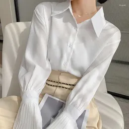 Camicette femminili White Elegant Women Style Korean Shirt Spring Flare Long Maniche Office Long Ladies Vintage Aesthetic Tops Chic Fashion