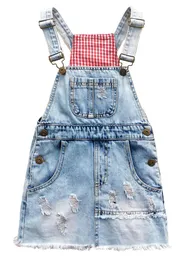 Flickklänningar KidsCool Space Girls Shimmering Powder Ripped Patchwork Raw Edge Söta jeans overaller