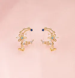 2021 Spring New Design Fashion Girl Jewelry Rose Gold Colors Dainty Blue CZ Flower Cute Lovely Moon Shape Butterfly Drop Earring2357430