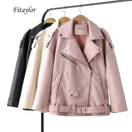 Jackets Fitaylor Autumn Women Looke Leather Jackets 턴 다운 칼라 리벳 Epaulet Epaulet Epaulet Biker Overcoat Female Faux 소프트 가죽 아웃복