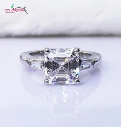 Colorfish Anello di fidanzamento con tre pietre di lusso con taglio Asscher Anello di fidanzamento in argento sterling 925 con brillante sintetico da 3 carati J2755120