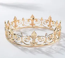 Coronas y tiaras de metal para hombres Royal Full King Crown Sombreros para fiesta de graduación Disfraz Cosplay Accesorios para el cabello Clips dorados Barrettes7738301