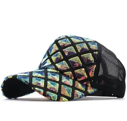 Boné de beisebol feminino menina rabo de cavalo nova moda com lantejoulas brilhante bagunçado bun snapback bonés de sol para atividades ao ar livre 4988204