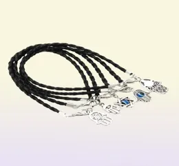 100 pezzi misti Kabbalah Hamsa mano portafortuna braccialetti corda intrecciata in pelle nera 17 21 cm2934789