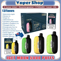 Autentyczny Iget Moon 5000 Puff E papieros 13 ml Pod 5% Poziom 1750 mAh Puffs baterii 5k Dostęp do dyspozycji pióro Vape