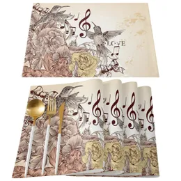 Hummingbird Musical Note Flower Placemat Wedding Party Dining Decor Linen Table Mat Kitchen Accessories Napkin 231225