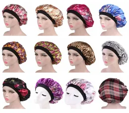 Todo 10pcsLot Mujeres Hombres Satén Gorro de dormir Gorro para el cabello Sombrero Cubierta de cabeza de seda Banda elástica ancha Un tamaño 1057585