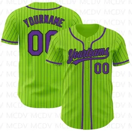 Maglia da baseball personalizzata verde neon nero gessato viola stampata in 3D per uomo e donna magliette casual da squadra top unisex 231225