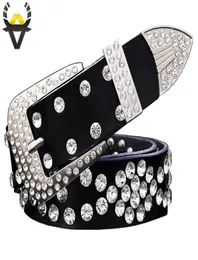 Fashion rhinestone genuine leather belts for women Unisex waist belt for men Quality second layer cow skin strap width 33 cm Y2007730415