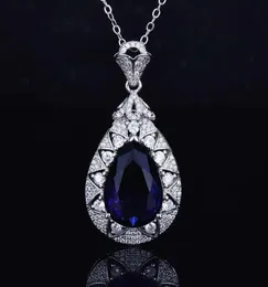 Nuovo argento 925 goccia collana a forma di pera gruppo intarsiato diamanti pieni di lusso ciondolo viola per le donne gioielli squisiti intero7766458