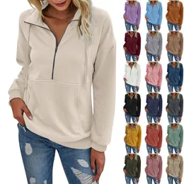 Hoodies للسيدات خريف شتاء 2023 نصف سوينة من النوع الثقيل لطيف من طية صلق صغيرة كبيرة الحجم